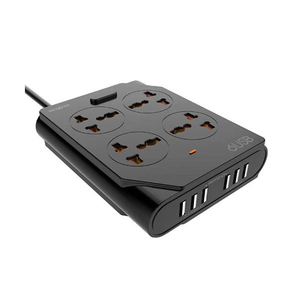Moxom Chargers & Power Adapters Black / Brand New / 1 Year Moxom, Extension Lead with USB 6 Ports, 4 Way Outlets Universal Power Strip Surge Protector 2500W, 1.5M Extension Cord Power Socket, KH-63Y