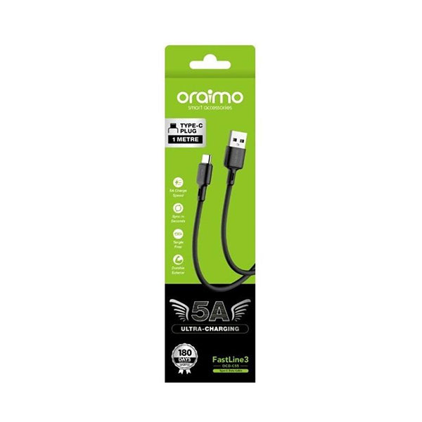 Oraimo Cables Black / Brand New / 1 Year Oraimo Fastline 3 cable Data Type-C 5A Fast Charging - OCD-C55