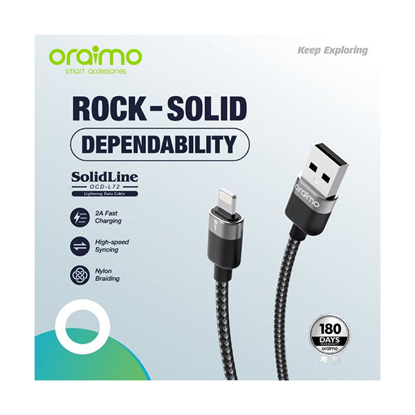 Oraimo Cables Black / Brand New / 1 Year ORAIMO OCD-L72 For IOS Devices 2AMP Lighting Plug Cable