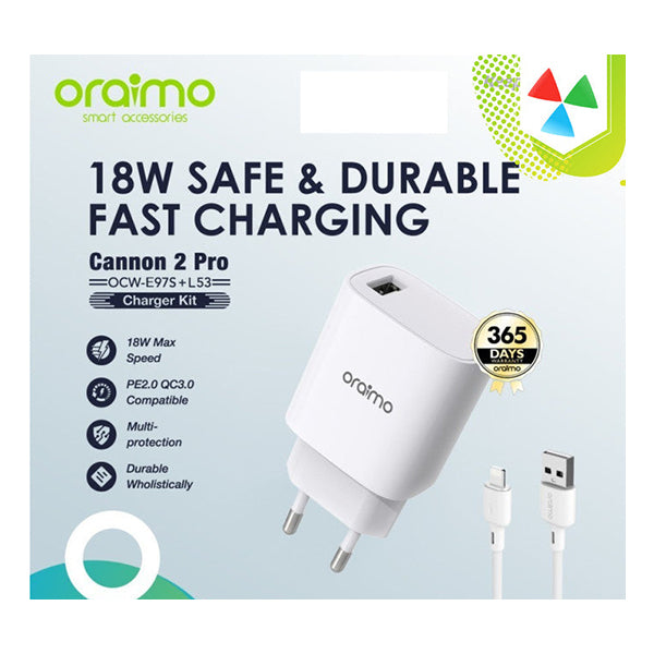 Oraimo Chargers & Power Adapters White / Brand New / 1 Year Oraimo Cannon 2 Pro 18W Charger OCW-E97S+L53