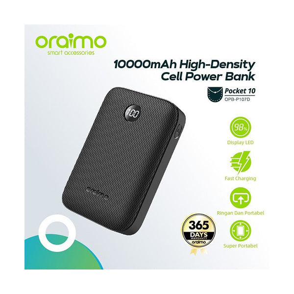 Oraimo Power Banks Black / Brand New / 1 Year Oraimo Pocket 10 OPB-P107D 10,000 mAh Fast Charging Power Bank