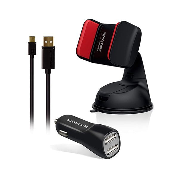 Promate Chargers & Power Adapters Black / Brand New / 1 Year Promate Carkit-HM Car Kit, 3-in-1 Micro-USB Car Kit, 3.1A Dual USB Universal Car Charger, Micro-USB Sync and Charge Cable with Car Mount Holder for Smartphones