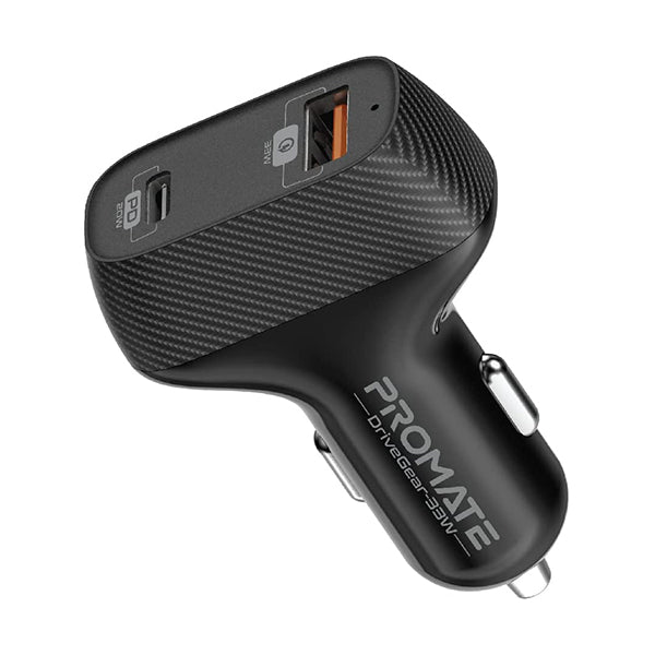 Promate Chargers & Power Adapters Black / Brand New / 1 Year Promate, DriveGear-33W USB-C Car Charger, Premium 33W Dual Port Car Adapter with 20W USB Type-C Power Delivery and Ultra-Fast Qualcomm QC 3.0 USB Port for iPhone12, iPad Pro, iPad Air, Galaxy S21, S20