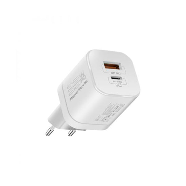 Promate Chargers & Power Adapters White / Brand New / 1 Year Promate, PowerPort-33.EU 33W Power Delivery GaNFast™ Charging Adapter