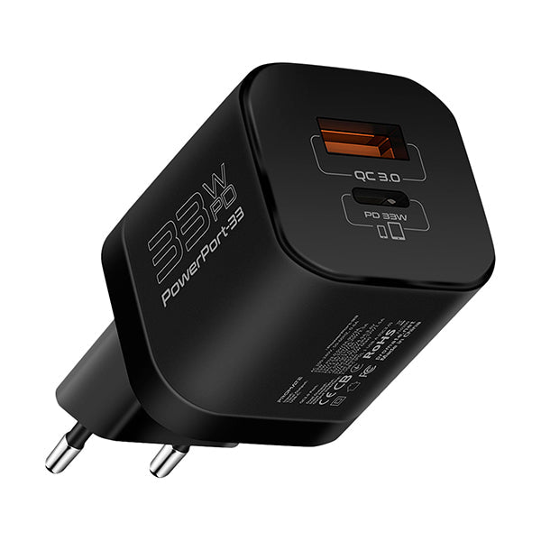 Promate Chargers & Power Adapters Promate, PowerPort-33.EU 33W Power Delivery GaNFast™ Charging Adapter