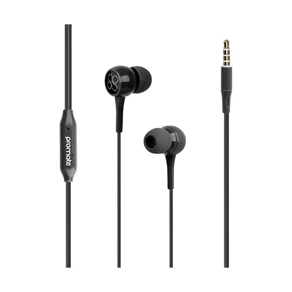 Promate Headsets & Earphones Brand New / 1 Year / Black Promate, Bent 3.5 mm In-Ear Headphones, Premium Stereo Wired Earphones with Built-In Microphones