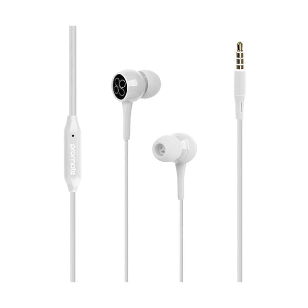 Promate Headsets & Earphones Brand New / 1 Year / White Promate, Bent 3.5 mm In-Ear Headphones, Premium Stereo Wired Earphones with Built-In Microphones