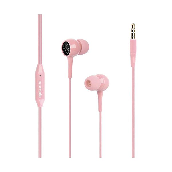 Promate Headsets & Earphones Brand New / 1 Year / Pink Promate, Bent 3.5 mm In-Ear Headphones, Premium Stereo Wired Earphones with Built-In Microphones