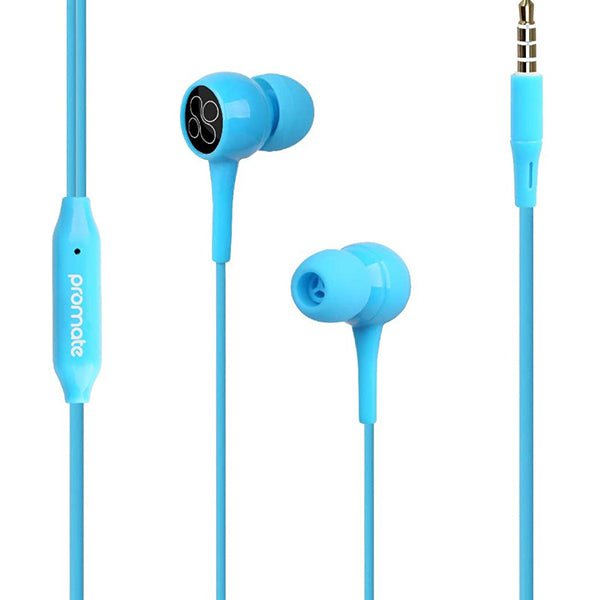 Promate Headsets & Earphones Brand New / 1 Year / Blue Promate, Bent 3.5 mm In-Ear Headphones, Premium Stereo Wired Earphones with Built-In Microphones