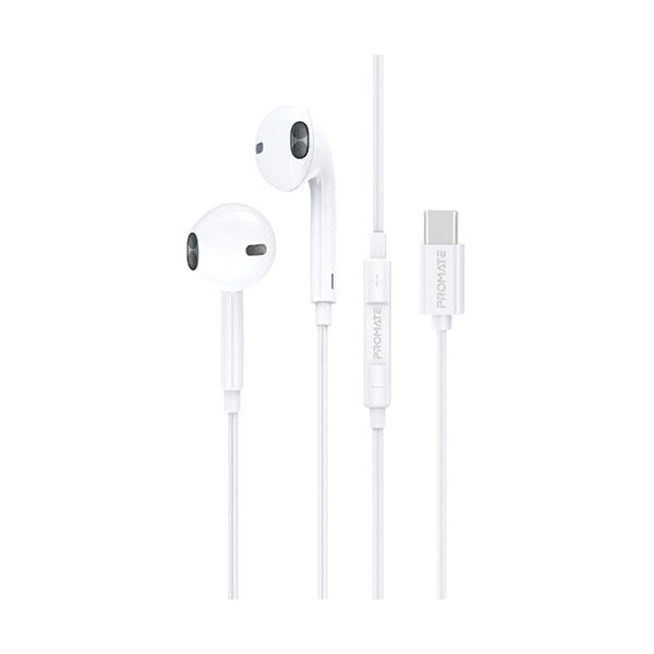Promate Headsets & Earphones White / Brand New / 1 Year Promate, GearPodC2 USBC Earphones, Premium HD Sound USB Type-C Wired Headphones with Mic, Noise Isolation, AntiTangle Cable and InLine Volume Control for iPad Pro, iPad Mini, Galaxy S21 Plus
