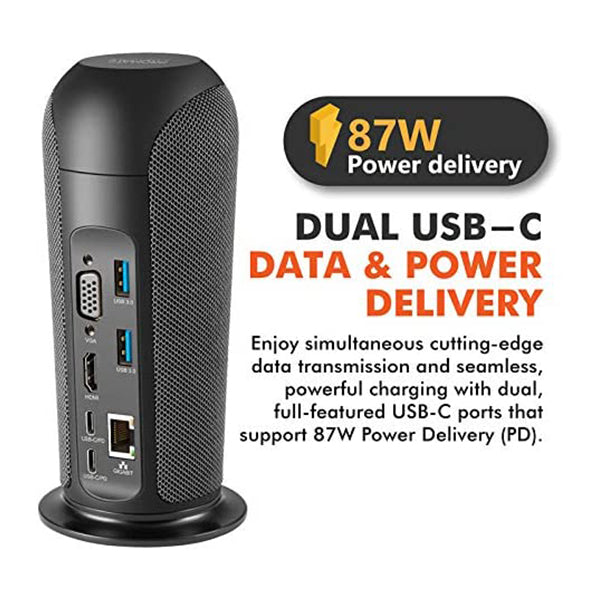 Promate Hubs Black / Brand New / 1 Year Promate, AlphaHub USB-C Hub, 13-In-1 Multimedia Type-C Hub with 87W Dual USB-C Power Delivery, 4K HDMI, Ethernet Port, 5W Speaker, 1080p VGA, AUX, 3 USB 3.0, SD/MicroSD Slot and Sync Charger USB-C Port