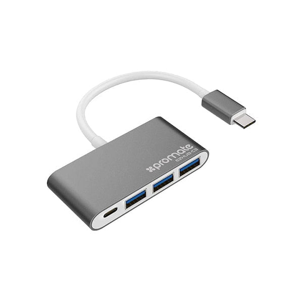 Promate Hubs Grey / Brand New / 1 Year Promate, EZHub-C3 USB Type-C Adapter, Premium USB-C Hub to 3 USB 3.0 Ports with Sync and Charge, 5Gbps Data Transfer Speed and USB-C Recharging Port