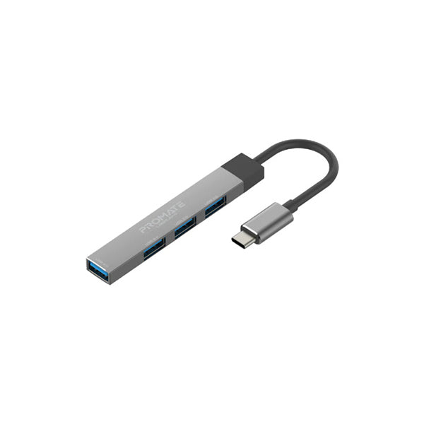 Promate Hubs Grey / Brand New / 1 Year Promate, LiteHub-4 4-in-1 Multi-Port USB-C Data Hub