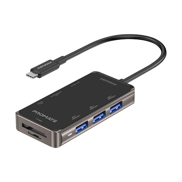 Promate Hubs Black / Brand New / 1 Year Promate, USB-C Hub, Multi-Functional 8-in-1 Type-C Adapter with 100W USB-C Power Delivery Port, 4K HDMI, TF/SD Card Slot, RJ45 Port and 3 USB 3.0 Sync Charge Ports for MacBook Pro, XPS, PrimeHub-Mini