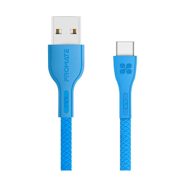 Promate Mobiles & Tablets Cables & Connectors Blue / Brand New / 1 Year Promate 1.2-Meter PowerBeam-C USB Cable, Durable 2A Ultra-Fast USB-A Male to USB-C, High-Speed Data Transfer, Over-Charging Protection, Over-Charging Protection for Type-C Enabled Devices