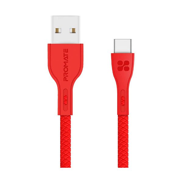 Promate Mobiles & Tablets Cables & Connectors Red / Brand New / 1 Year Promate 1.2-Meter PowerBeam-C USB Cable, Durable 2A Ultra-Fast USB-A Male to USB-C, High-Speed Data Transfer, Over-Charging Protection, Over-Charging Protection for Type-C Enabled Devices