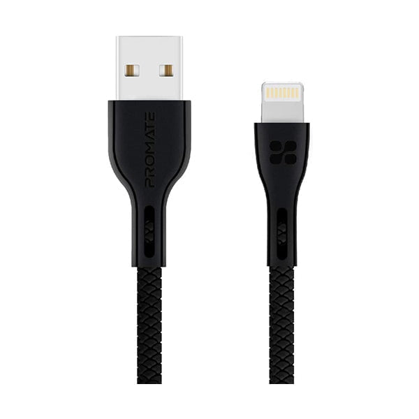 Promate Mobiles & Tablets Cables & Connectors Black / Brand New / 1 Year Promate 1.2-Meter PowerBeam-I Lightning Cable, Ultra-Strong 2A USB A to Lightning, Ultra-Fast Sync/Charge, Tangle-Free, Over-Charging Protection for Apple iPhone XS/XS Max/XR/iPad/iPod
