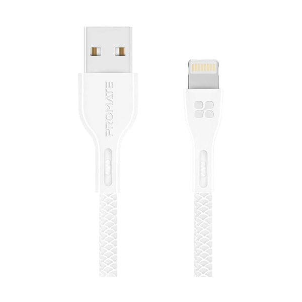 Promate Mobiles & Tablets Cables & Connectors White / Brand New / 1 Year Promate 1.2-Meter PowerBeam-I Lightning Cable, Ultra-Strong 2A USB A to Lightning, Ultra-Fast Sync/Charge, Tangle-Free, Over-Charging Protection for Apple iPhone XS/XS Max/XR/iPad/iPod