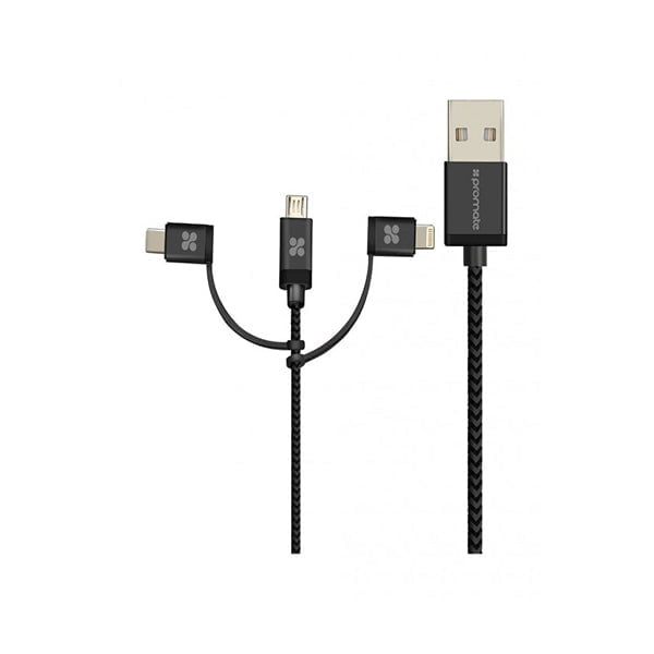 Promate Mobiles & Tablets Cables & Connectors Grey / Brand New / 1 Year Promate 1.2 Meter Unilink-Trio 3-in-1 Triple Head Charge Cable, High-Speed 2.1A USB Type A to USB-Type-C/Micro USB/Apple MFi Lightning for Apple/Android/Type-C Devices