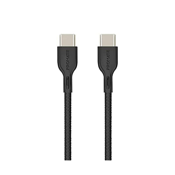Promate Mobiles & Tablets Cables & Connectors Black / Brand New / 1 Year Promate 2-Meter PowerBeam-CC2 USB Type C Cable, Ultra-Fast 3A USB Type-C Male to USB Type-C, Sync/Fast Charger, with 60W Power Delivery