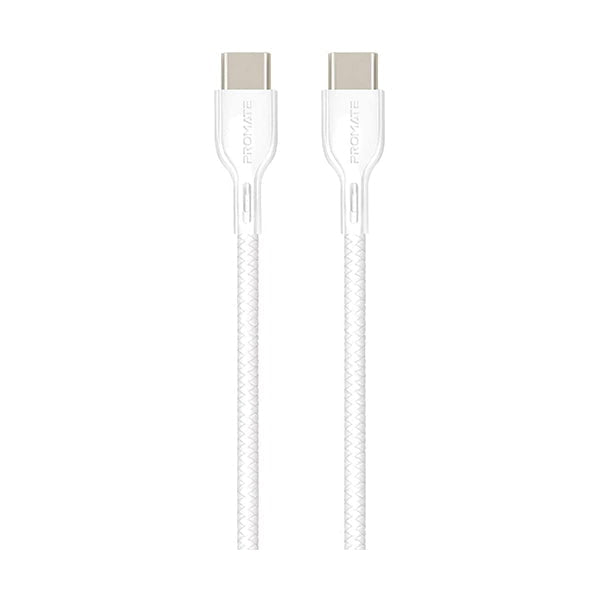 Promate Mobiles & Tablets Cables & Connectors White / Brand New / 1 Year Promate 2-Meter PowerBeam-CC2 USB Type C Cable, Ultra-Fast 3A USB Type-C Male to USB Type-C, Sync/Fast Charger, with 60W Power Delivery
