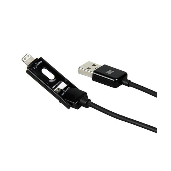 Promate Mobiles & Tablets Cables & Connectors Black / Brand New / 1 Year Promate LinkMate.Duo Mobile Phone Cable USB A Micro-USB B/Lightning Black 1 m - Mobile Phone Cables (ABS Synthetic, 110 mm, 174 mm, 20 mm)