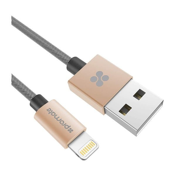 Promate Mobiles & Tablets Cables & Connectors Gold / Brand New / 1 Year Promate Linkmate Ltf2 iPhone Cable, Heavy Duty Mfi Certified Mesh-Armored Lightning To Usb Charge And Sync Cable With Short-Circuit Protection For Iphone, Ipad, Ipod