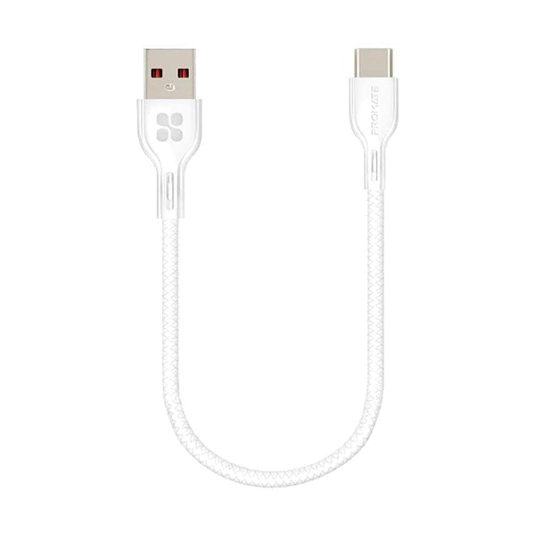 Promate Mobiles & Tablets Cables & Connectors White / Brand New / 1 Year Promate PowerBeam-25C Short USB-C Cable, Premium PVC Coated 25cm USB-A to USB Type-C 3A Fast Sync Charging Cord with Anti-Tangle Cable and Over-Charging Protection for Type-C Enabled Devices