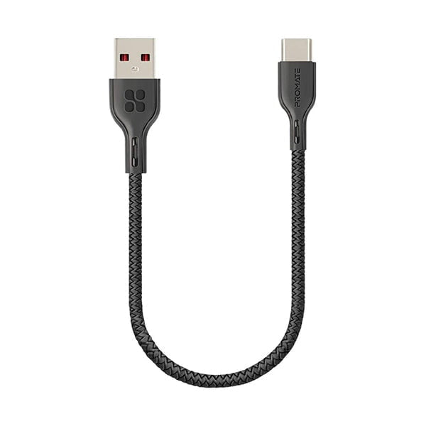 Promate Mobiles & Tablets Cables & Connectors Black / Brand New / 1 Year Promate PowerBeam-25C Short USB-C Cable, Premium PVC Coated 25cm USB-A to USB Type-C 3A Fast Sync Charging Cord with Anti-Tangle Cable and Over-Charging Protection for Type-C Enabled Devices