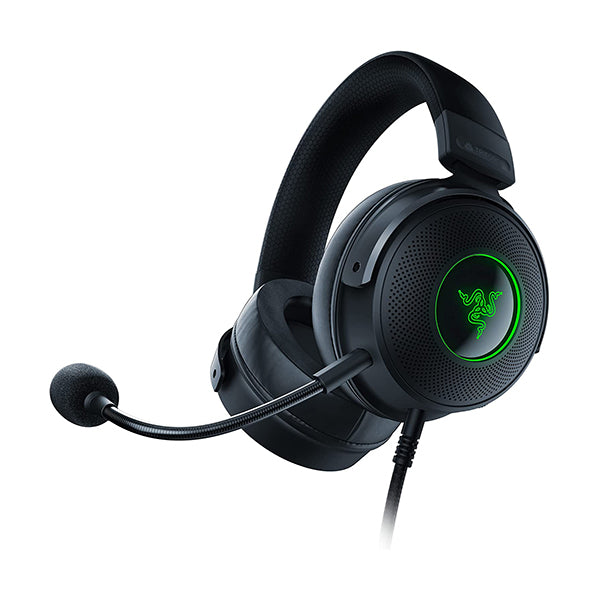 Razer Headsets Black / Brand New / 1 Year Razer Kraken V3 Wired USB Gaming Headset: Triforce Titanium 50mm Drivers - THX Spatial Audio - Chroma RGB Lighting - Hybrid Fabric & Leatherette Memory Foam Cushions - Detachable HyperClear Mic - RZ04-03770200-R3M1