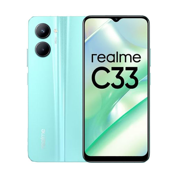 Realme Mobile Phone Aqua Blue / Brand New / 1 Year Realme C33, 4GB/128GB, 6.5″ IPS LCD Display, Unisoc Tiger T612 (12 nm), Dual Rear Cam 50MP + 0.3MP, Selfie Cam 5MP