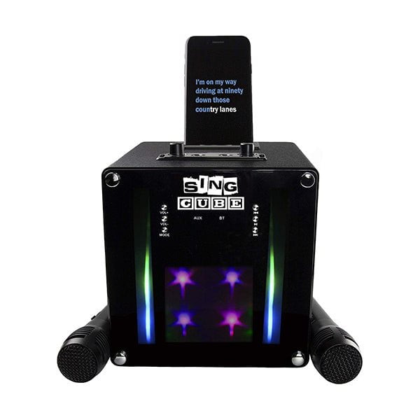 SingCube Karaoke Sets Black / Brand New / 1 Year SingCube Rechargeable Bluetooth Karaoke Machine Lights and Two Microphone, 5W (SINGCUBE01)