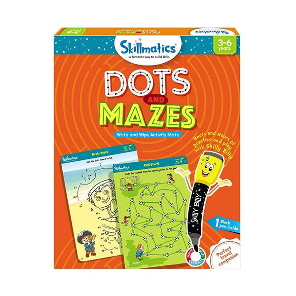 Skillmatics Educational Toys Brand New Skillmatics, Dots and Mazes, 3-6 Years, Reusable Activity Mats with Dry Erase Marker, Travel Toy & Learning Tool, SKILL18DMS