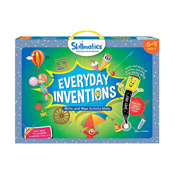 Skillmatics Educational Toys Brand New Skillmatics, Everyday Inventions, 6-9 Years, Reusable Activity Mats with 2 Dry Erase Markers, Learning Tools, SKILL23EIB