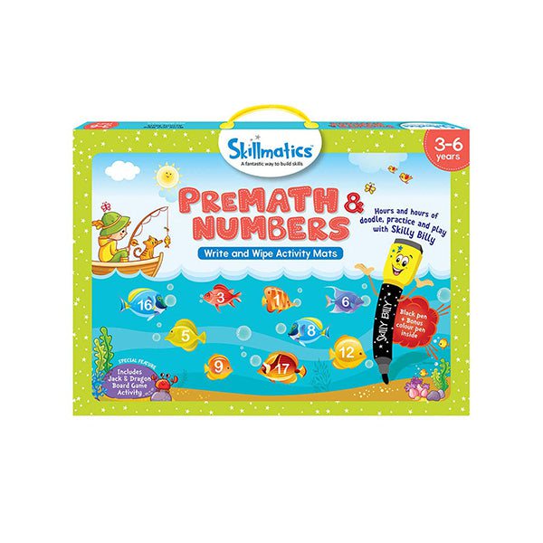 Skillmatics Educational Toys Brand New Skillmatics, Premath and Numbers, 3-6 Years, Reusable Activity Mats, Educational Game with 2 Marker Pens, Gifts for Kids, SKILL10PNB