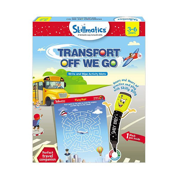 Skillmatics Educational Toys Brand New Skillmatics, Transport Off We Go, 3-6 Years, Reusable Activity Mats with Dry Erase Marker, Travel Toy & Learning Tool, SKILL08TOS