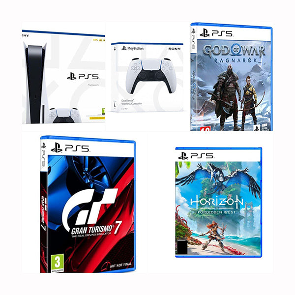 Sony PS5 Console White / Brand New / 1 Year PS5™ Console + 1 Additional Controller + God of War Ragnarok + Gran Turismo 7 + Horizon Forbidden West Bundle