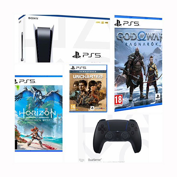 Sony PS5 Console White / Brand New / 1 Year PS5™ Console + 1 Additional Controller + God of War Ragnarok + Uncharted Legacy of Thieves + Horizon Forbidden West Bundle