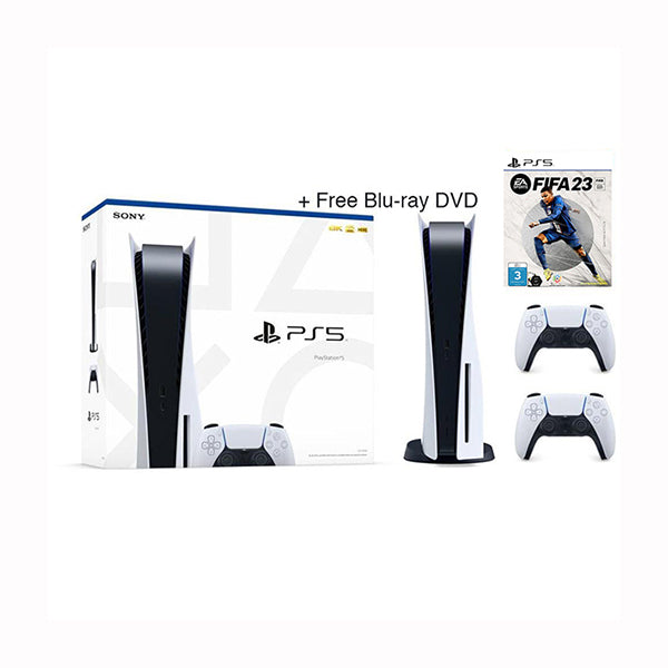 Sony PS5 Console White / Brand New / 1 Year Sony PlayStation 5 + 2 Controllers + FIFA 23 + BLU-RAY DVD with Official Magnet/Fattal Warranty