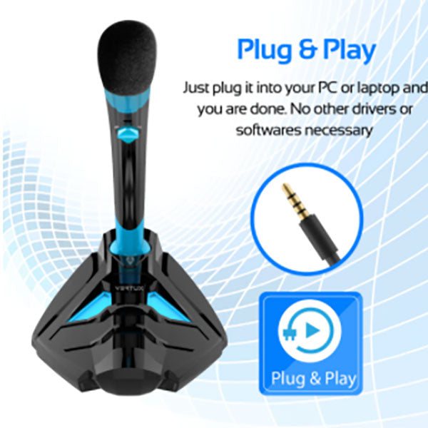 Vertux Microphones Blue / Brand New / 1 Year Vertux, Streamer-4 Universal Digital Stereo 3.5mm Desktop Gaming Microphone