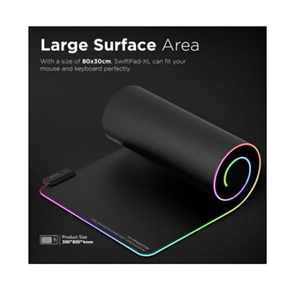 Vertux Mouse Pads Black / Brand New / 1 Year Vertux, SwiftPad-XL Game Immersion™ Smooth Scrolling RGB LED Gaming Mouse Pad